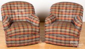 PAIR OF UPHOLSTERED SWIVEL EAS