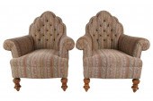 PAIR OF UPHOLSTERED TUFTED ARM