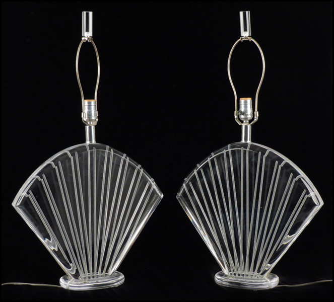 PAIR OF VAN TEAL LUCITE FAN FORM