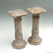 PAIR OF VARIEGATED BROWN MARBL