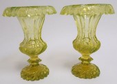 PAIR OF VASELINE CUT GLASS VAS