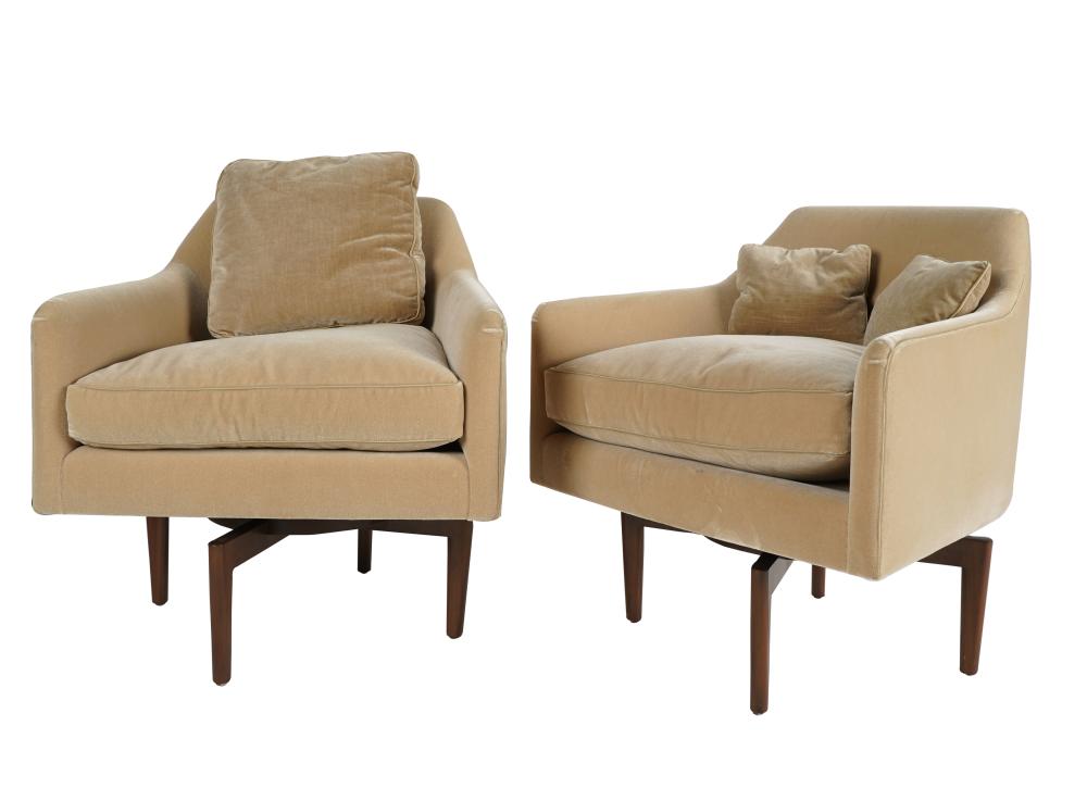 PAIR OF VELVET-UPHOLSTRED SWIVEL