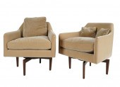 PAIR OF VELVET-UPHOLSTRED SWIV