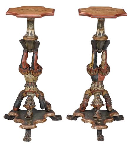PAIR OF VENETIAN CARVED AND PAINT