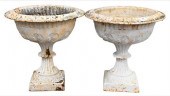 PAIR OF VICTORIAN IRON URNS, (