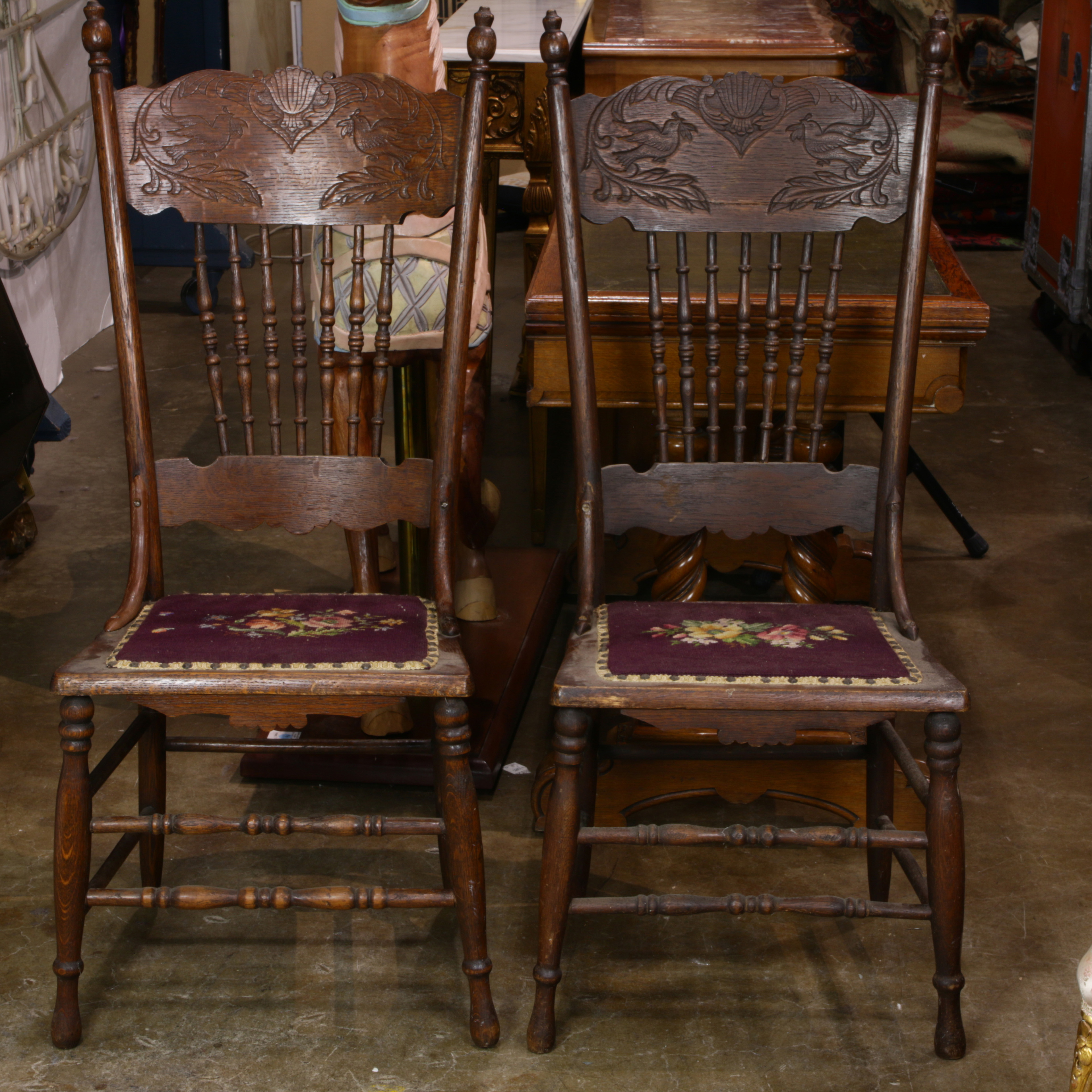 PAIR OF VICTORIAN OAK PRESSBACK