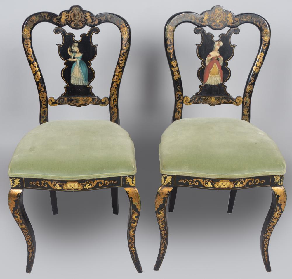 PAIR OF VICTORIAN PARCEL-GILT BLACK