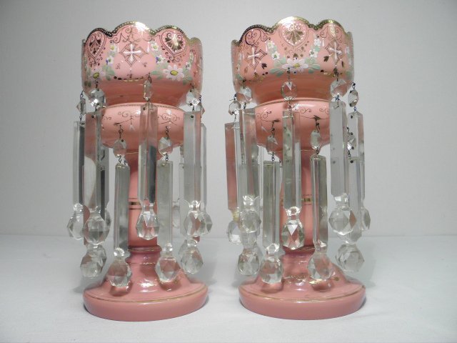 Pair of Victorian pink art glass