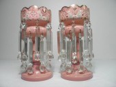 Pair of Victorian pink art gla