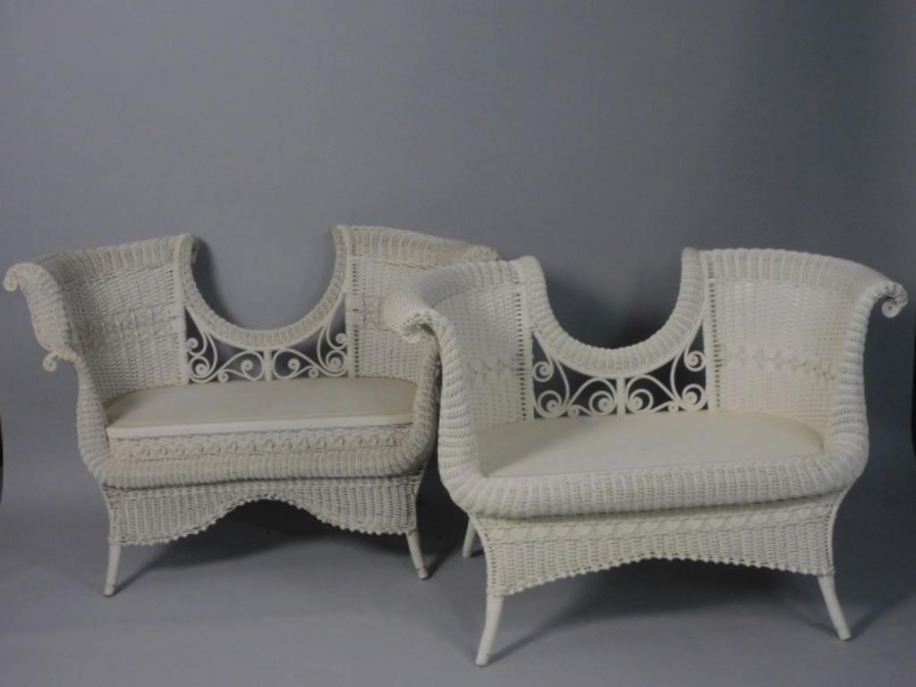 PAIR OF VICTORIAN WICKER SETTEES,
