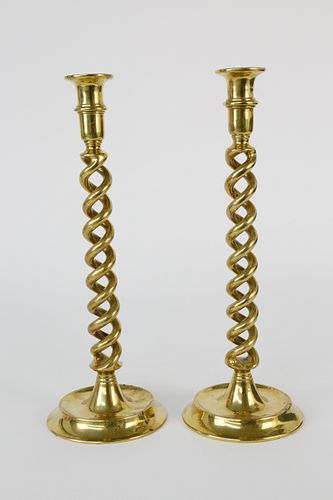 PAIR OF VINTAGE BRASS BARLEY