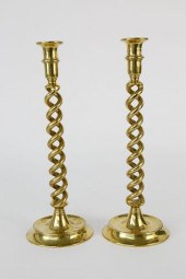 PAIR OF VINTAGE BRASS BARLEY T