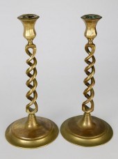 PAIR OF VINTAGE BRASS TWISTED