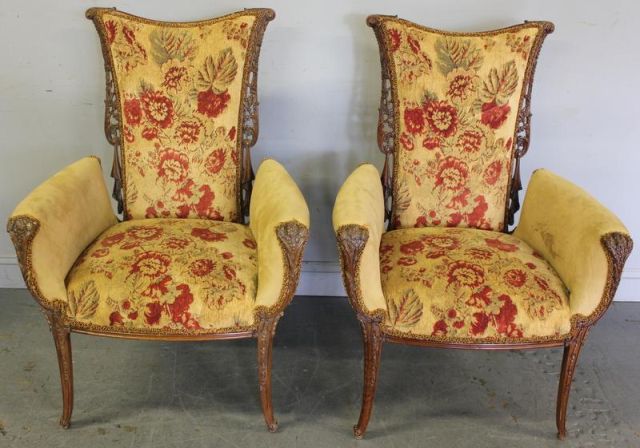 Pair of Vintage Carved Mahogany