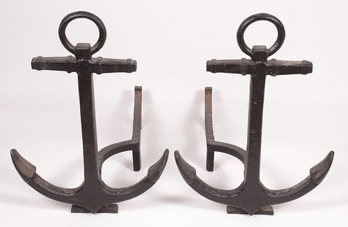 PAIR OF VINTAGE CAST IRON ANCHOR