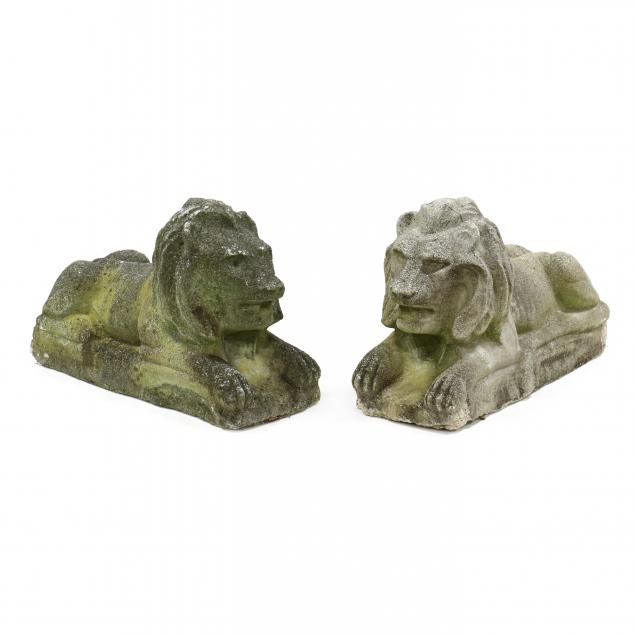 PAIR OF VINTAGE CAST STONE LIONS