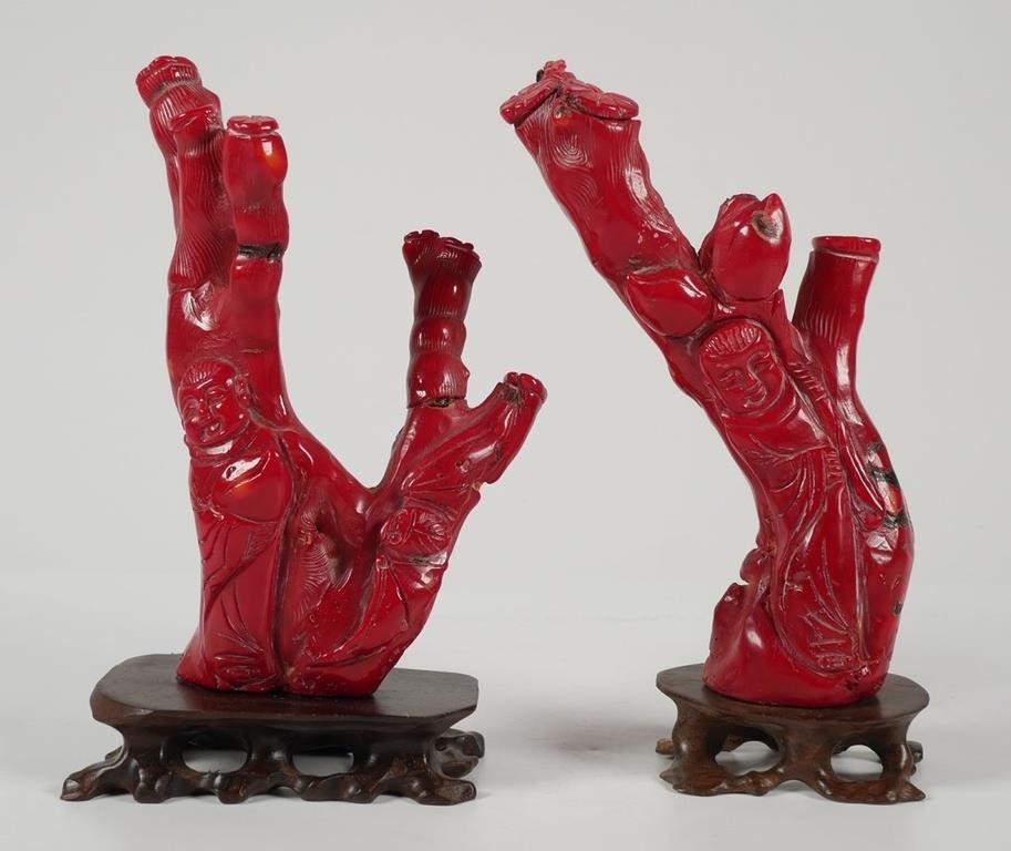 PAIR OF VINTAGE CHINESE RED CORAL