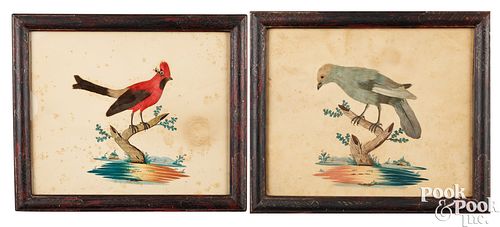 PAIR OF WATERCOLOR AND FEATHER BIRD