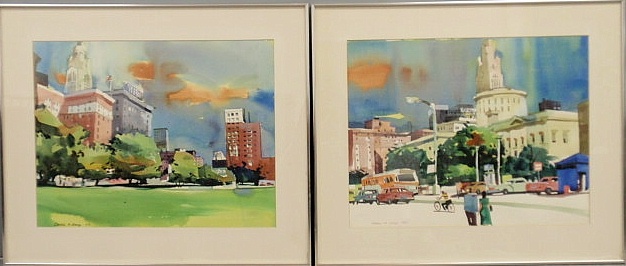 Pair of watercolor paintings of