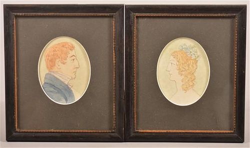 PAIR OF WATERCOLOR PORTRAITS OF MAN