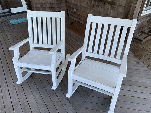 PAIR OF WEATHEREND ROCKING CHAIRS