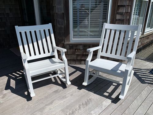 PAIR OF WEATHEREND ROCKING CHAIRS
