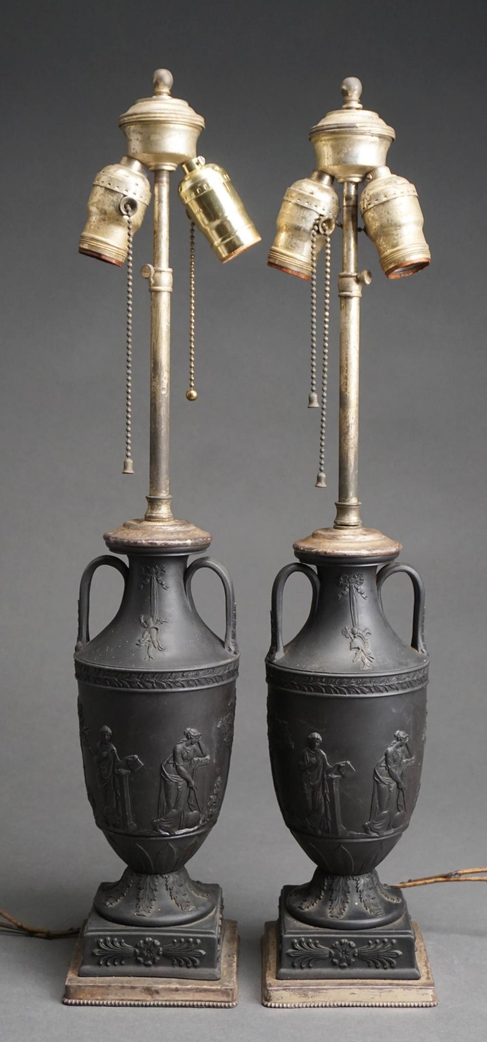 PAIR OF WEDGWOOD BLACK BASALT TWO