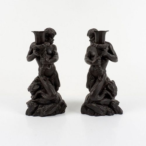 PAIR OF WEDGWOOD BLACK BASALT