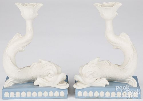 PAIR OF WEDGWOOD BLUE JASPERWARE