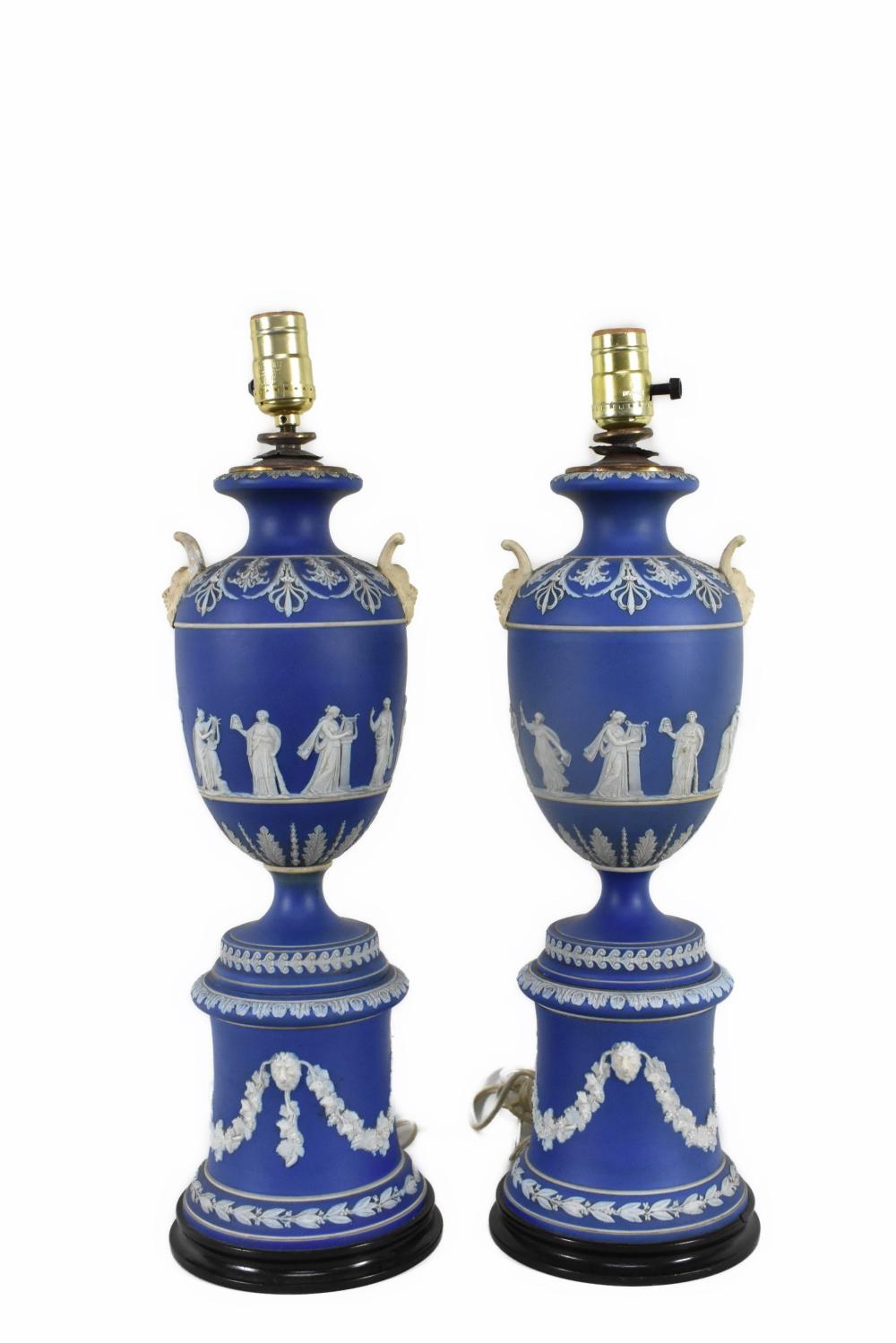 PAIR OF WEDGWOOD BLUE JASPERWARE