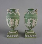 PAIR OF WEDGWOOD GREEN AND WHI