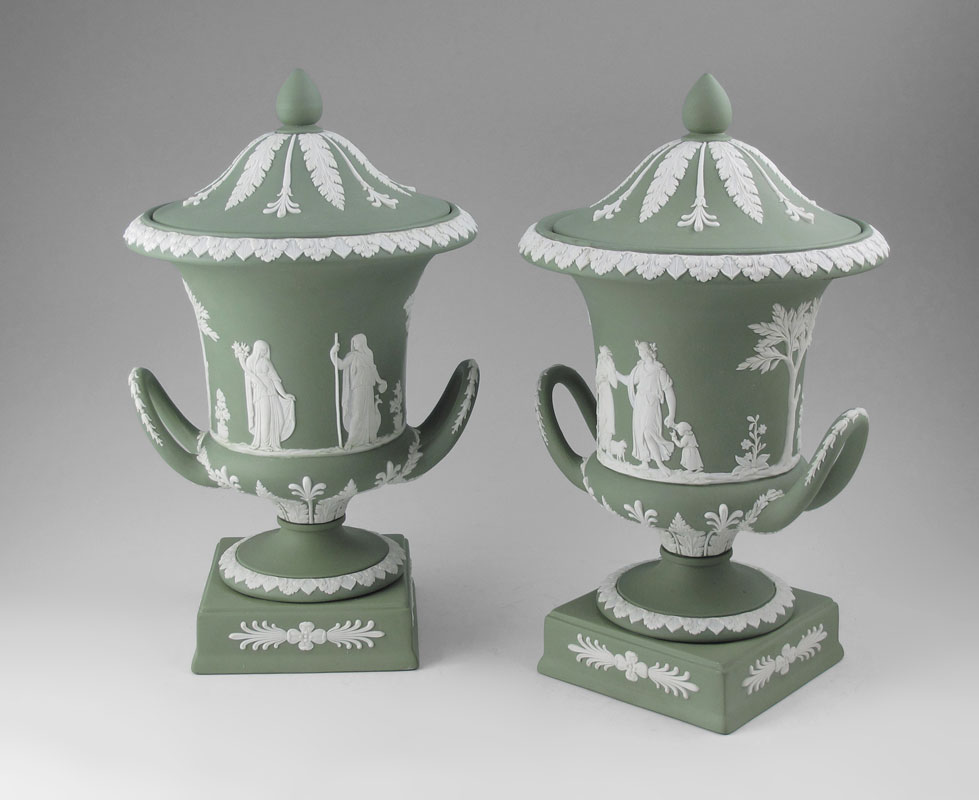 PAIR OF WEDGWOOD GREEN JASPERWARE