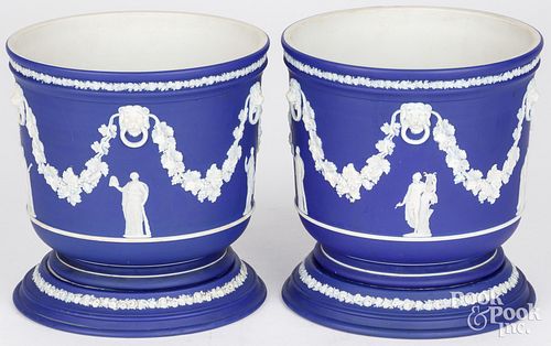 PAIR OF WEDGWOOD ROYAL BLUE CACHE