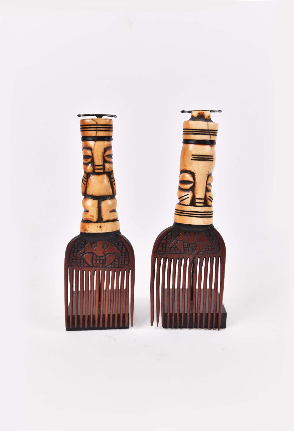 PAIR OF WEST AFRICAN BONE AND