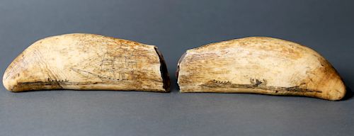 PAIR OF WHALEMAN SCRIMSHAWED
