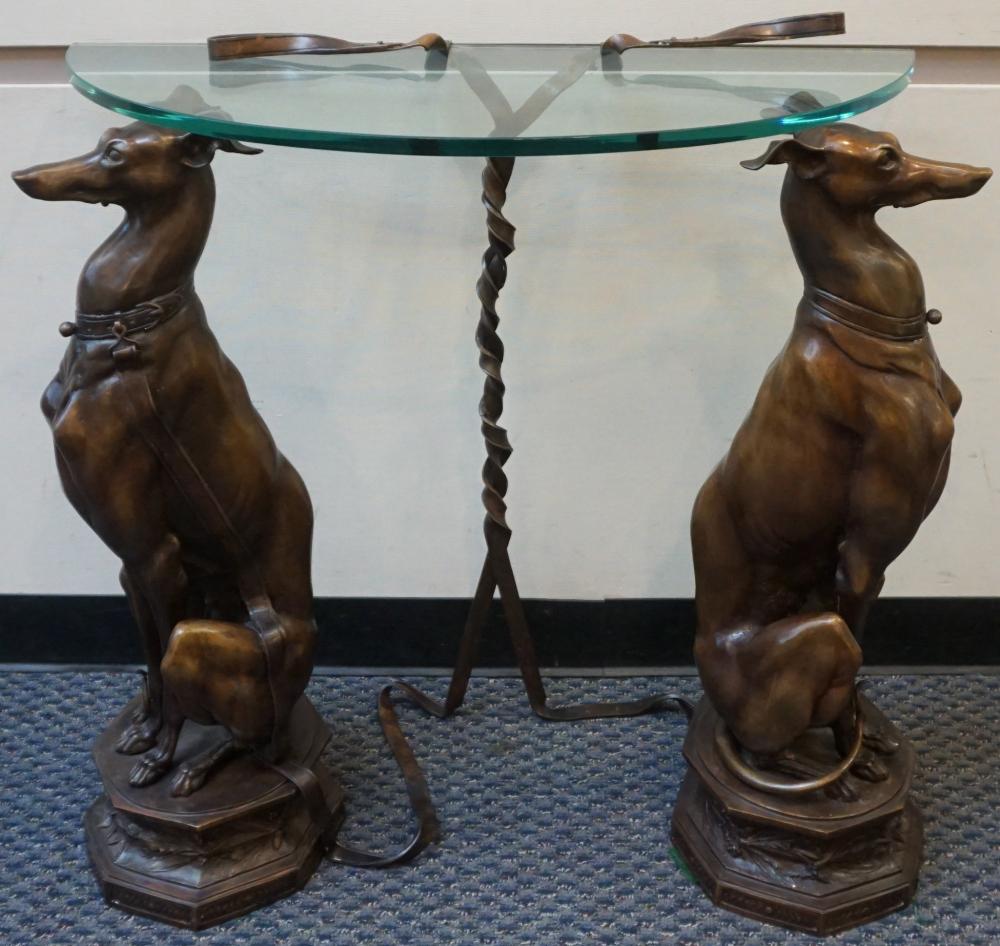 PAIR OF WHIPPET LEAD PATINATED