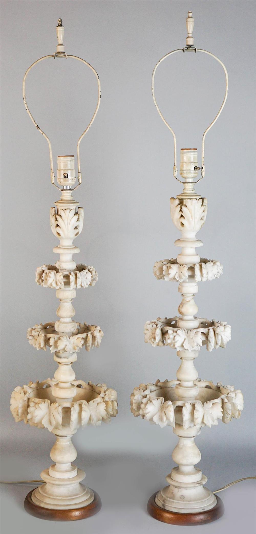 PAIR OF WHITE MARBLE LAMPSPAIR OF