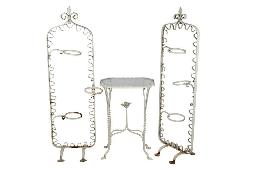 PAIR OF WHITE METAL PATIO TIERED