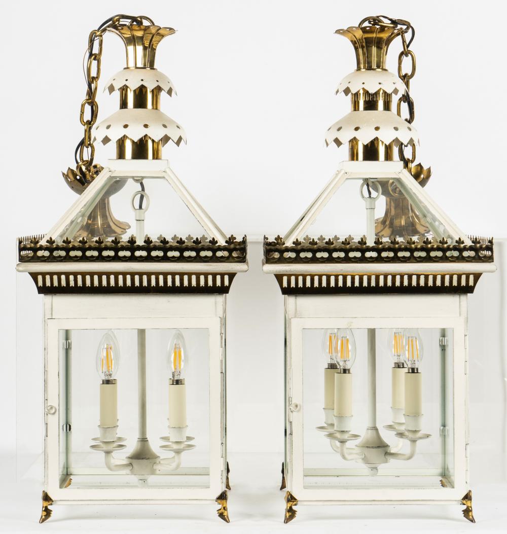 PAIR OF WHITE PAINTED LANTERN