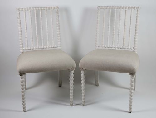 PAIR OF WHITE WASHED SPOOL CARVED