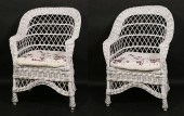 PAIR OF WHITE WICKER OUTDOOR L