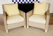 PAIR OF WICKER AND WHITE CERUS