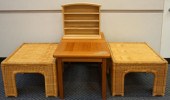 PAIR OF WICKER AND WOOD SIDE T