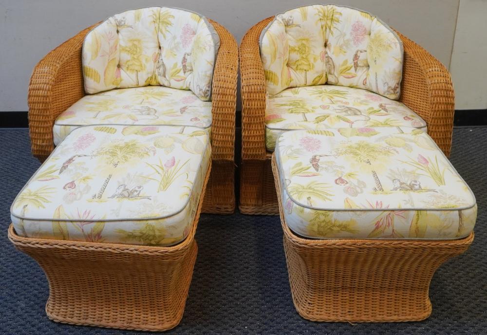 PAIR OF WICKER BARREL BACK LOUNGE