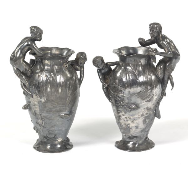 PAIR OF WMF METAL ART NOUVEAU VASES