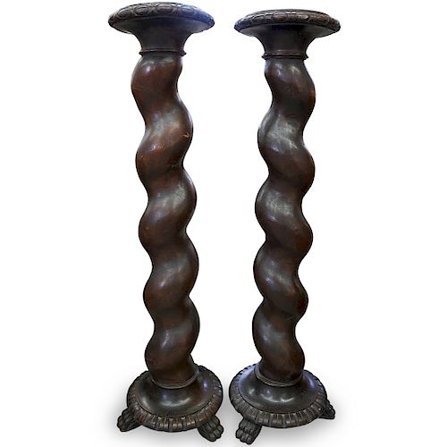 PAIR OF WOOD CARVED TWISTED