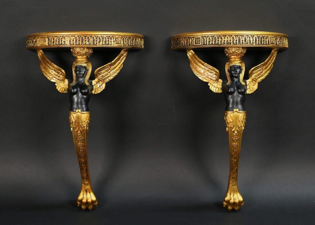 PAIR OF WOOD & COMPOSITION ISIS