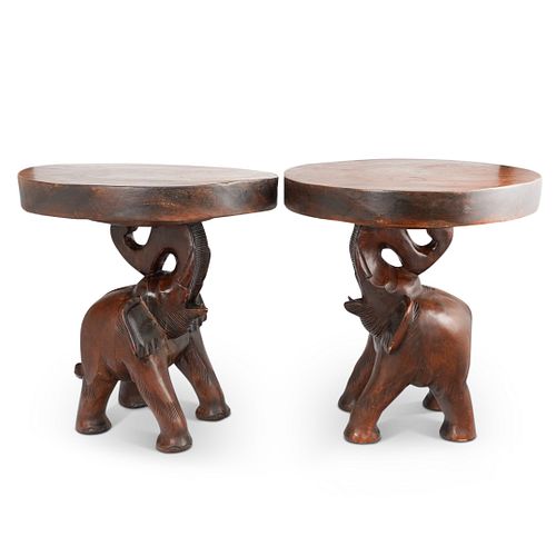 PAIR OF WOOD ELEPHANT SIDE