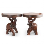 PAIR OF WOOD ELEPHANT SIDE TAB