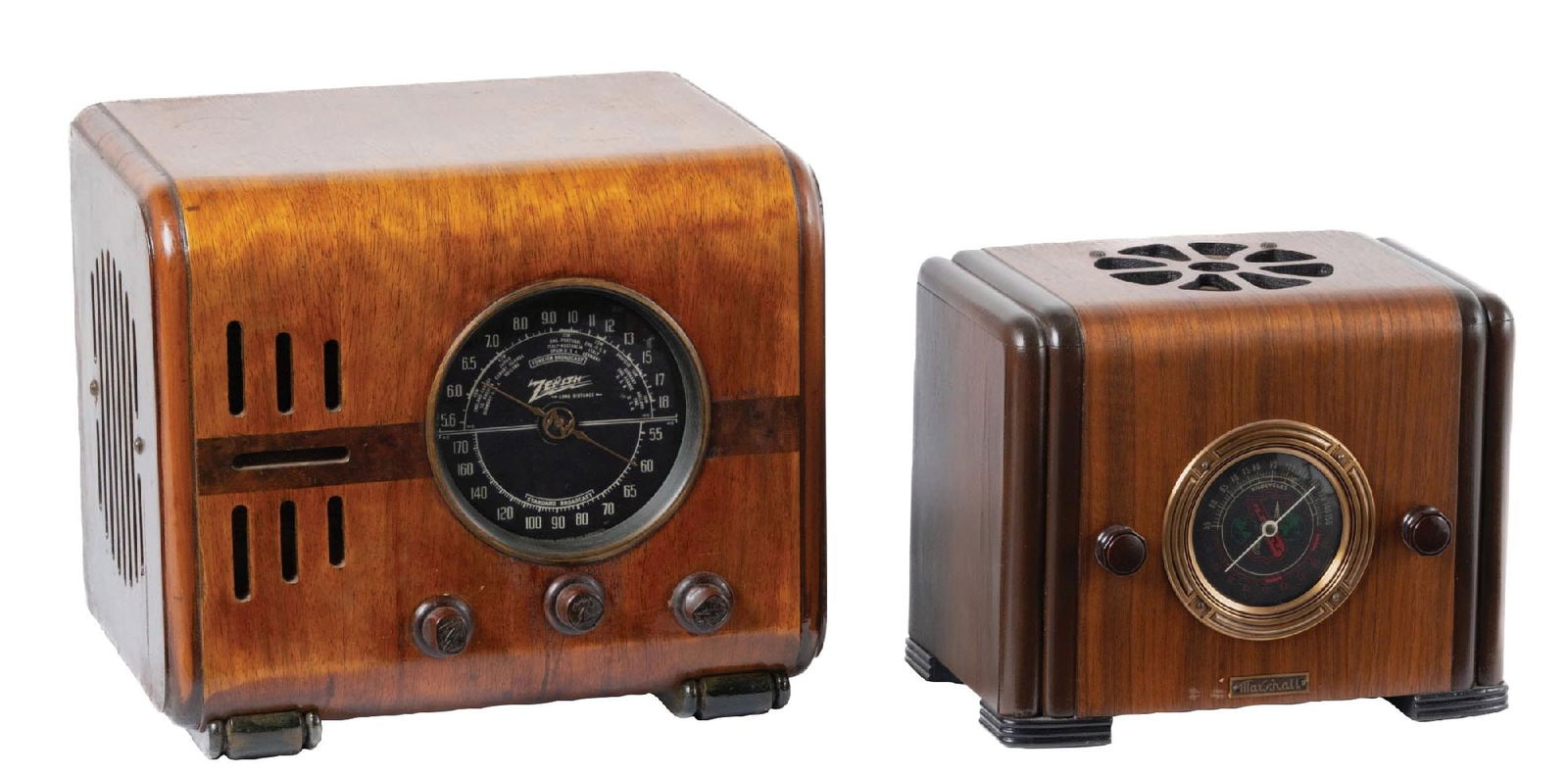 PAIR OF WOODEN TABLE RADIOSC. 1938.